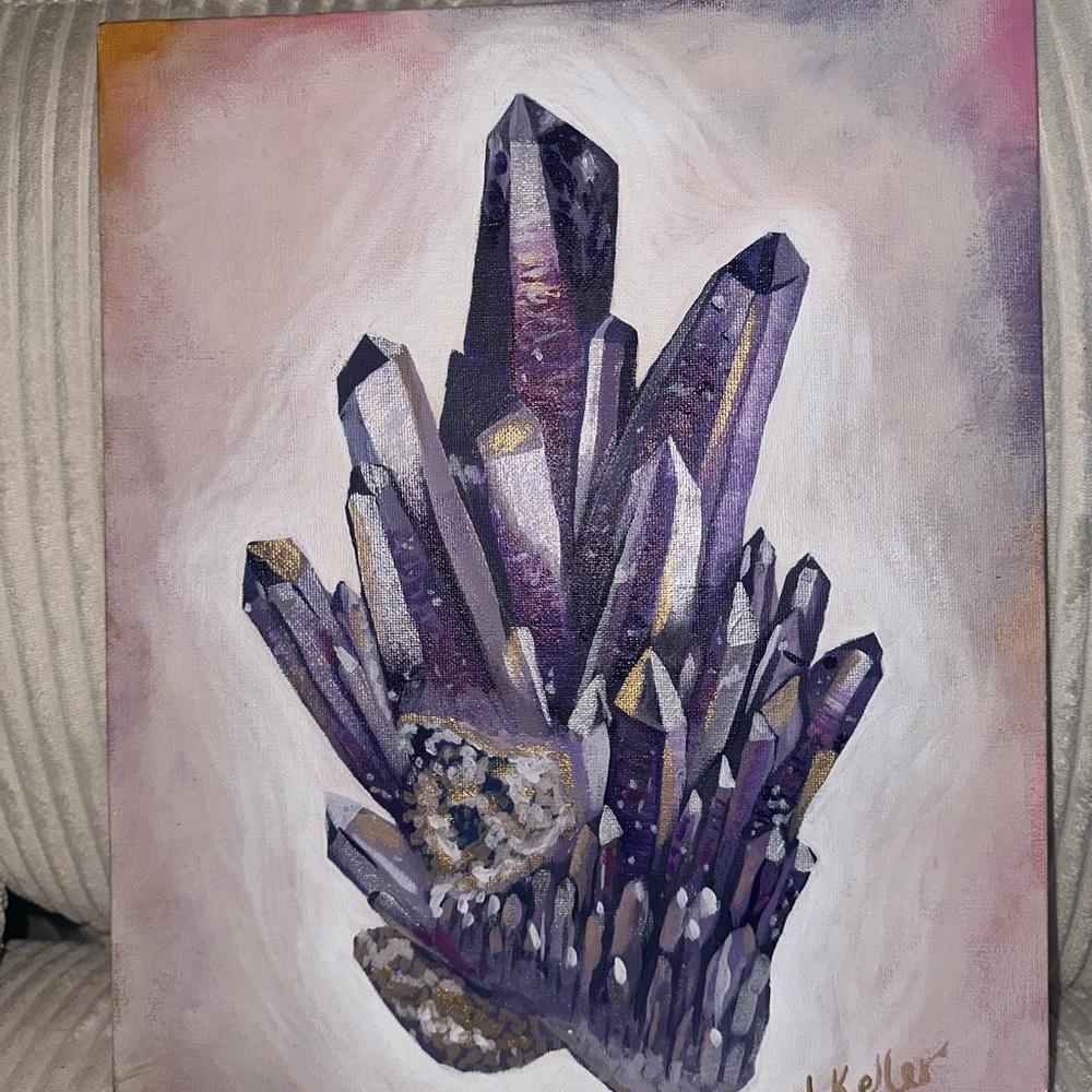 Amethyst Crystsl Cluster painting on canvas board